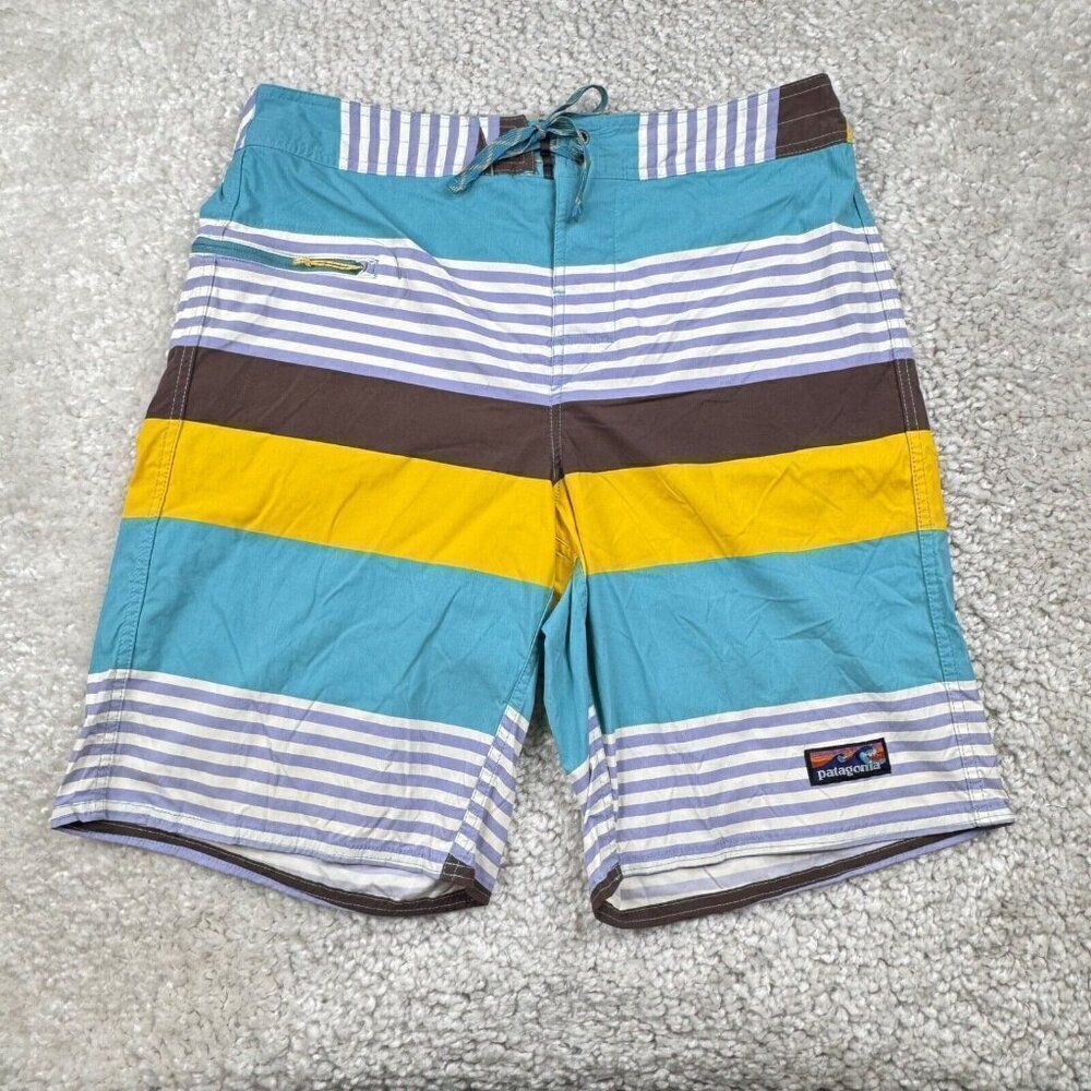 Patagonia Wavefarer Board Shorts Blue Yellow Striped 34